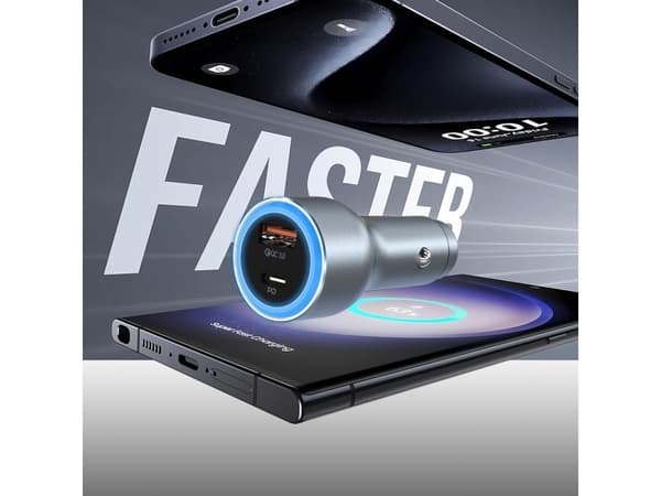 Dudao bil­lader USB-A til USB-C PD QC LED 120W - grå