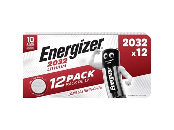 Knapcellebatteri, Energizer Lithium, CR2032, 12 st