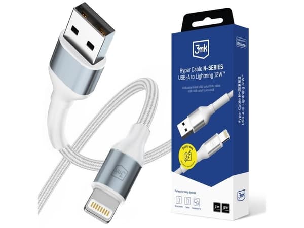 3mk 3mk Cable 3mk Hyper Cable N-SERIES USB-A / Lightning 2 m 5V/2.4A 12W - vit