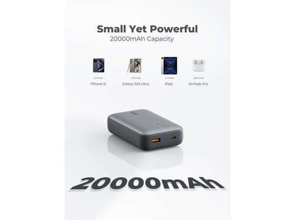AUKEY PB-Y57, 20000 mAh, Lithium, Grå