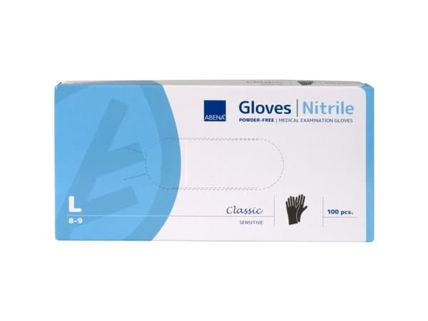 Undersökningshandske, ABENA Classic Sensitive, L, svart, nitril - (100 st.)