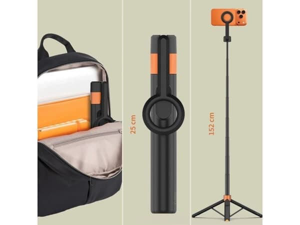 TECH-PROTECT L10S MagSafe Bluetooth selfie stick stativ 4 delar svart/orange