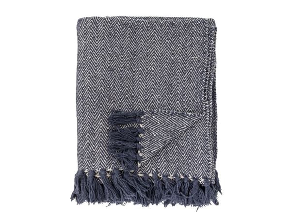 Bloomingville CREATIVE COLLECTION Herringbone pledd Blå resirkulert bomull