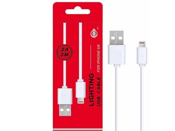 OnePlus-kabel til iPhone 5/6 2 Amp - hvit - 3 m
