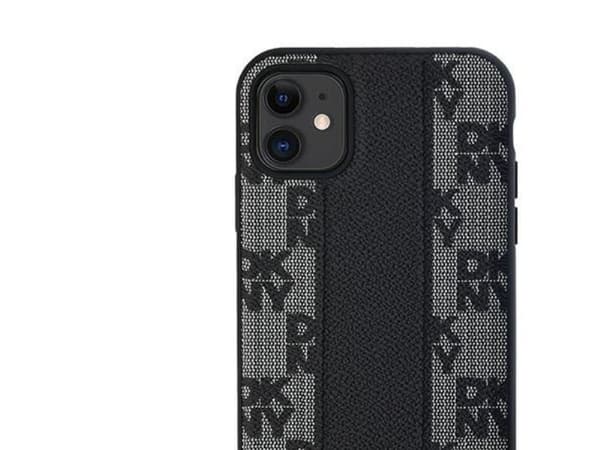 DKNY Leather Checkered Mono Pattern MagSafe Case for iPhone 11 / Xr - Black