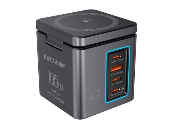 Blitzwolf BW-i113 GaN vegglader, USB-A + 3×USB-C, 105 W