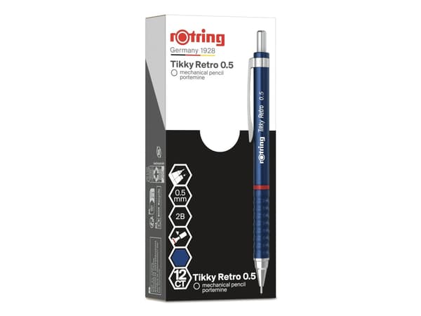 Rotring Tikky Retro, Blå, Plast, Grå, 2B, 0,5 mm, Rund