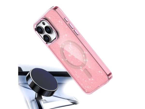 Glitter-deksel MagSafe til iPhone 16 Pro Max - rosa med glitter