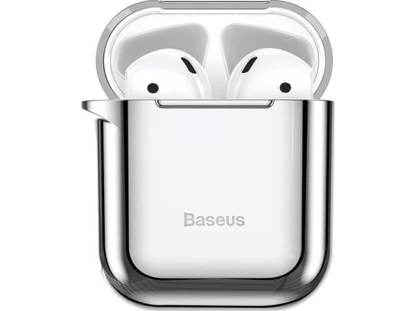 Baseus Apple Metallic Shining Ultra-thin Silicone Protector Case with Hook for Airpods 1 / 2 Silver