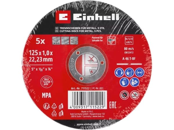 Einhell 49711522, Kutteskive, Metall, Rustfritt stål, Einhell, 12,5 cm, Sort, Rød, 1 mm