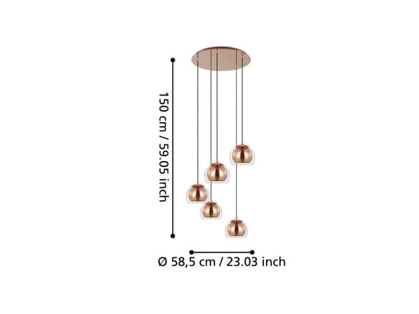 EGLO ROCAMAR 1 kluster E27 5L koppar/klarglas