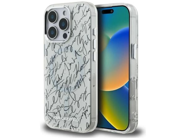 Karl Lagerfeld IML Karl Script Pattern MagSafe-deksel til iPhone 16 Pro Max - hvit