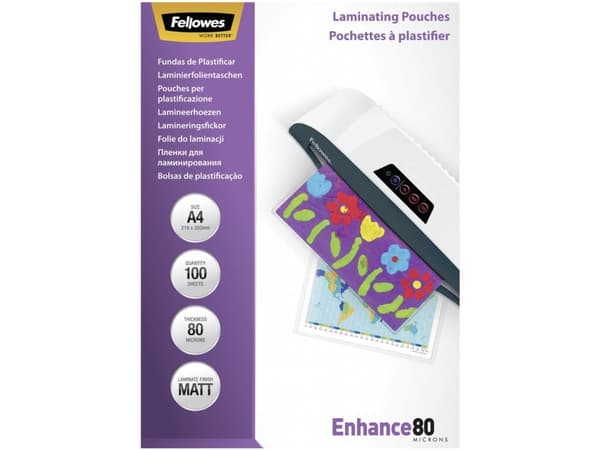 Fellowes 5452103, A4, Läpinäkyvä, Matta, 0,08 mm, 100 kpl