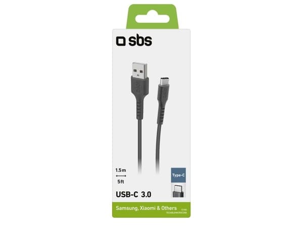 SBS TECABLEMICROC30K, 1,5 m, USB A, USB C, USB 3.2 Gen 1 (3.1 Gen 1), Hankjønn/hankjønn, Sort