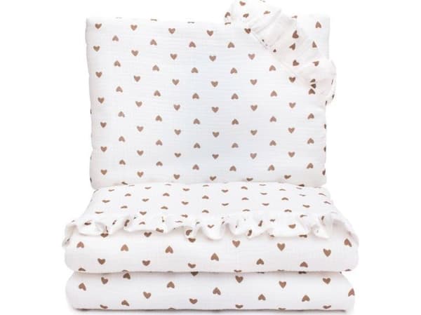 PULP BAMBOO Muslin sengetøy 80x100cm - Hjerter