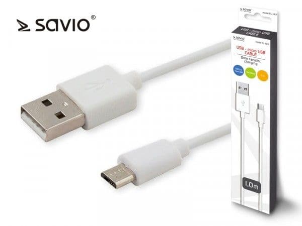 Savio CL-123, 1 m, USB A, Micro-USB B, USB 2.0, Valkoinen