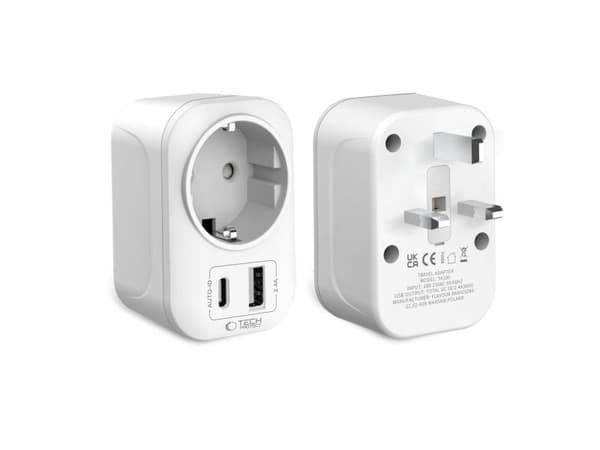 Tech-Protect TA100 UK-adapter - vit