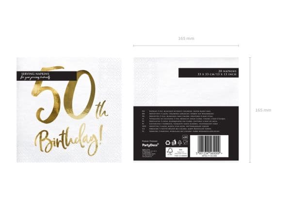 Servietter 50th birthday, guld