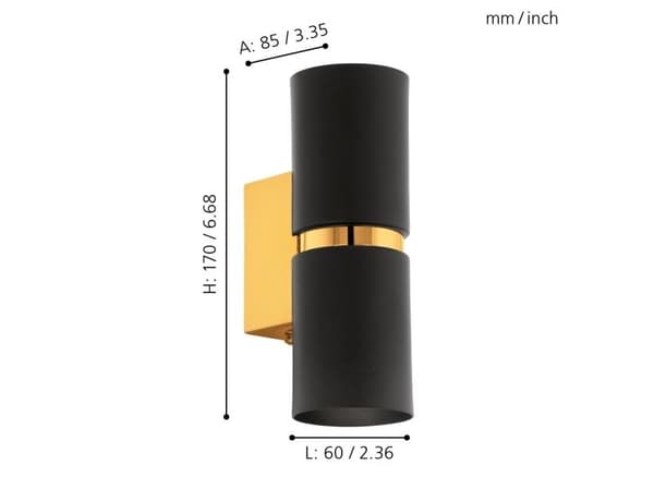 EGLO PASSA WALL 2L PYÖREÄ MUSTA/KULTAA