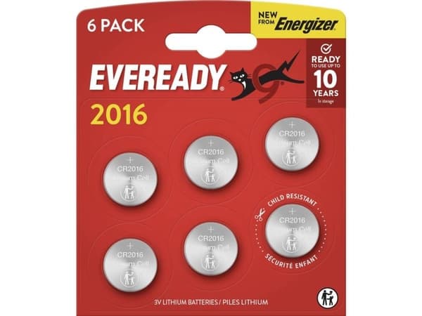 Eveready knappcellebatteri CR 2016 3 V 6 stk E304439200