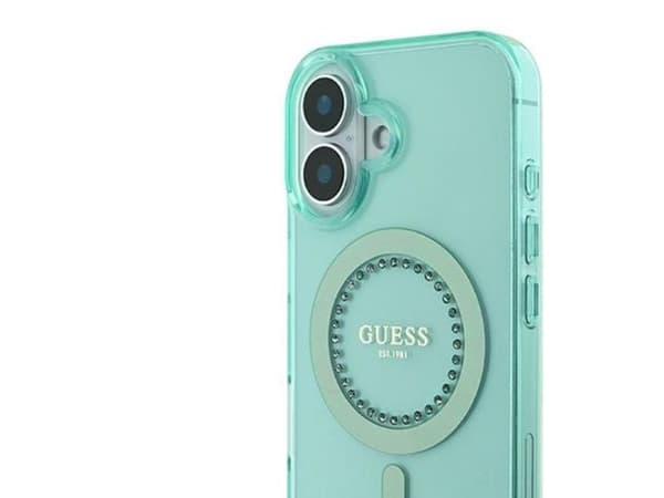 Guess IML Rhinestones MagSafe deksel iPhone 16 Plus (grønn)