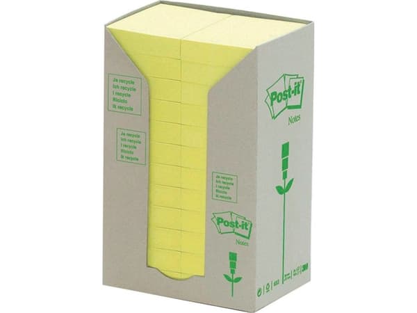 Anteckningsblock Post-it Recycled Notes återvunnet gul 24-pack