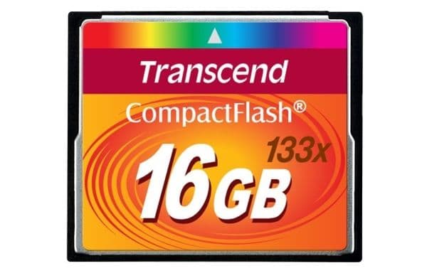 Transcend TS16GCF133, 16 GB, CompactFlash, MLC, 50 MB/s, 20 MB/s, musta