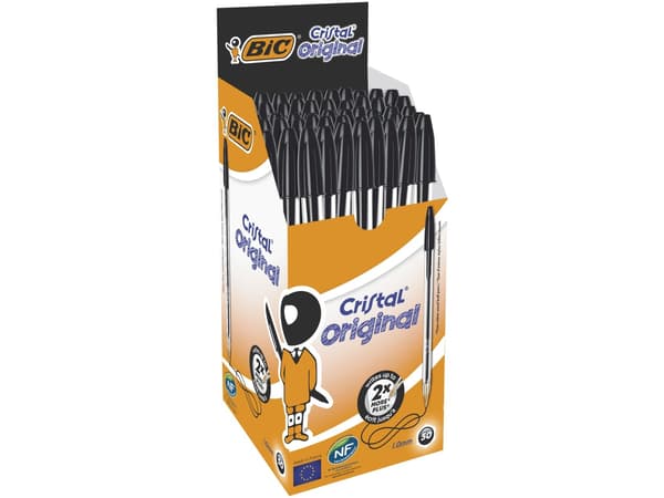Kuglepen, BIC Cristal, 1 mm, medium, sort, pakke a 50 stk