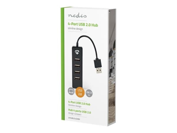 Nedis UHUBU2420BK - Hub - 4 x USB 2.0 - stasjonær