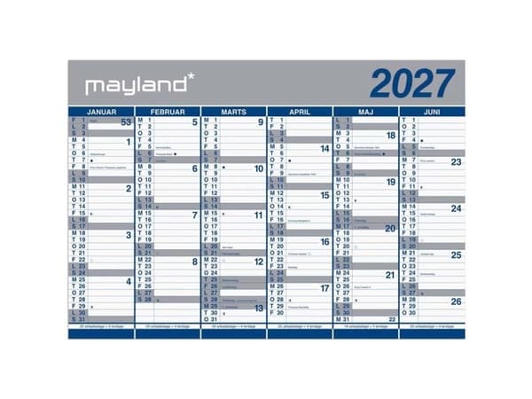 Storkalender 2x6 månader papper 2027 (i plastpåse)
