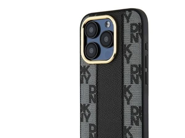 DKNY Leather Checkered Mono Pattern MagSafe iPhone 15 Pro Max Case - Black