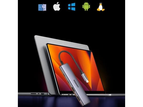 USB-C hub UGREEN CM473, 2 x USB-A 3.0 - 2 x USB-C, 0,20 cm, grå