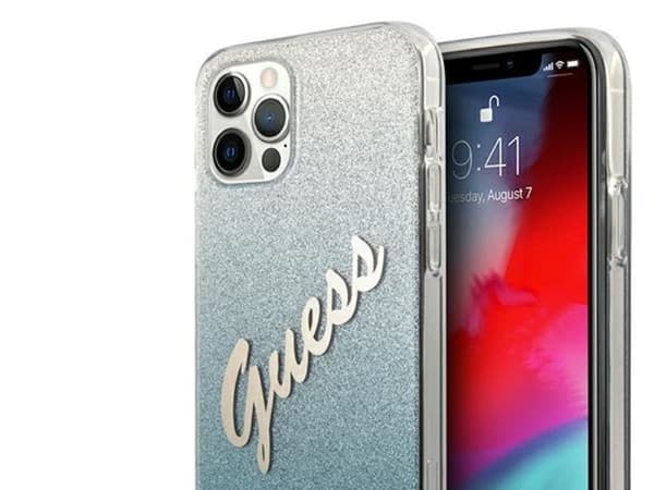Guess GUHCP12MPCUGLSBL iPhone 12/12 Pro 6.1" blå/blå hardcase med glitter gradient script