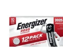 Knapcellebatteri, Energizer Lithium, CR2025, 12 stk