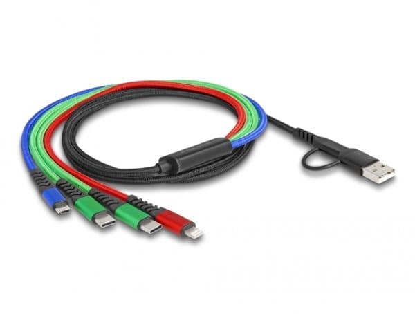 DeLOCK 87035, 1,2 m, USB A/USB C, 2 x USB C/Micro USB-B/Lightning, USB 2.0, Musta, Sininen, Vihreä, Punainen