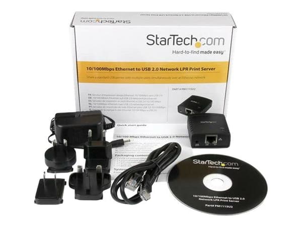 Startech 10/100Mbps Ethernet to USB 2.0 Network Print Server - Windows 10 - LPR - LAN USB Print Server Adapter (PM1115U2) - Skriverserver - USB 2.0...