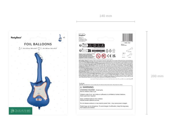 Navy Blue Guitar Foil Balloon, 41x105 cm