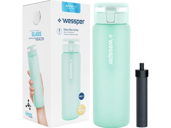 Wessper lasinen vesipullo WESSPER ActiveMax 680ml minttu
