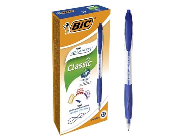 Kuglepen BIC Atlantis, medium, blå - (æske á 12 stk.)