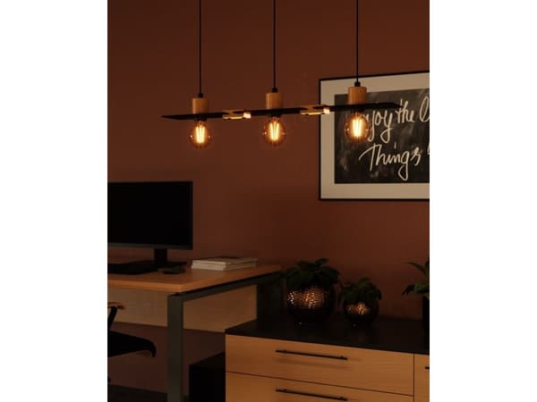 EGLO BRAMERTON langbord 3L E27 sort/tre FSC