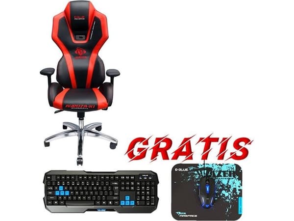 Gamingstol E-Blue Auroza X1 LED svart/röd + gaming-kit Polygon (EEC301P)