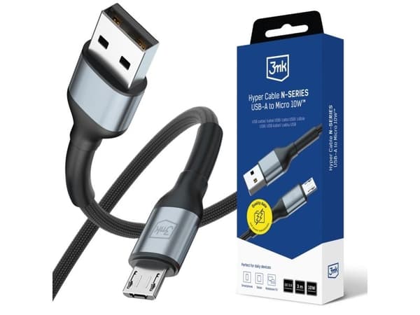 USB-kaapeli 3MK USB-A - microUSB 3 m Musta-harmaa