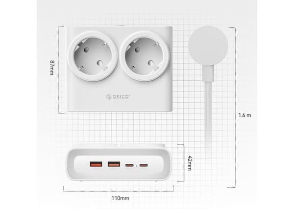 Orico PDC25 strømskinne 25W 6-i-1