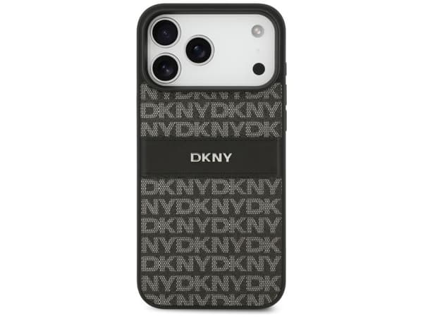 DKNY Repeat Texture Pattern with Tonal Stripe Case for iPhone 17 Pro Max - Black