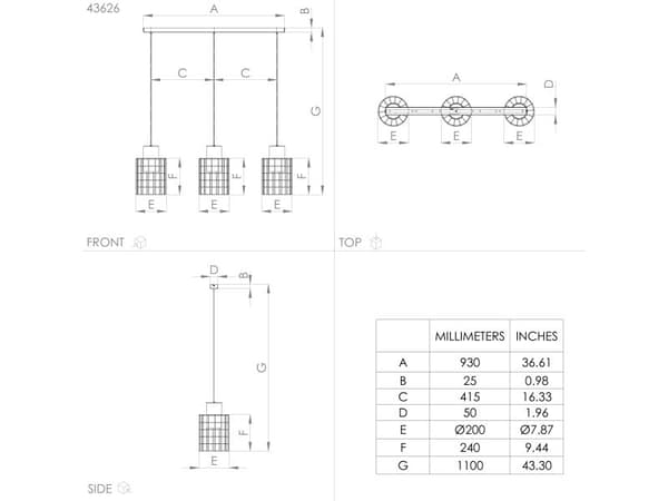 Pend Light Eglo Milligan E27 3X40w