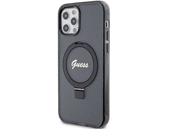 Guess Ring Stand Script Glitter MagSafe-fodral för iPhone 12/12 Pro - svart