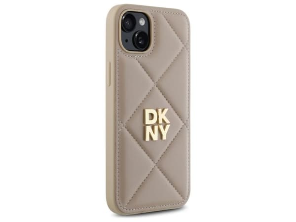 DKNY quiltet Stack Logo iPhone 15 Plus-etuiet - beige
