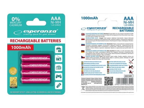 Esperanza - Batteri 4 x AAA - NiMH - 1000 mAh - röd