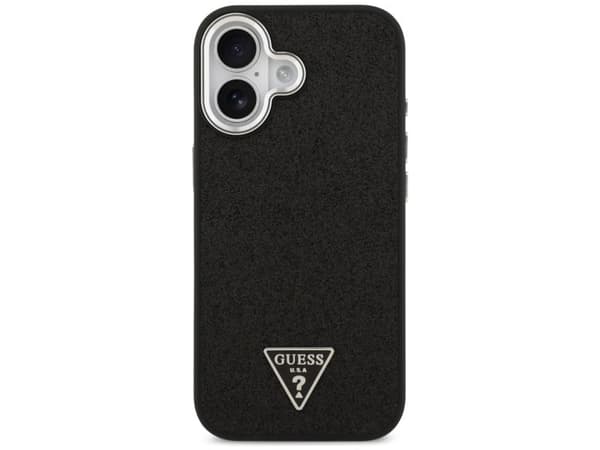 Etui Guess Glitter Triangle Logo MagSafe do iPhone 17 - czarne