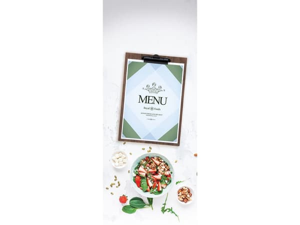 Menu Kortholder A4 Securit viser 1 A4 side med clips Valnød